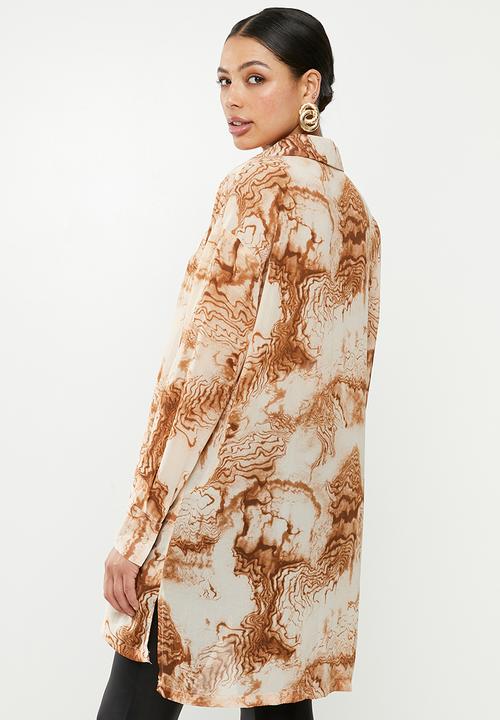 Missguided - Smoke print oversized shirt - orange & brown 