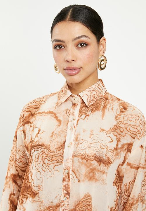 Missguided - Smoke print oversized shirt - orange & brown 