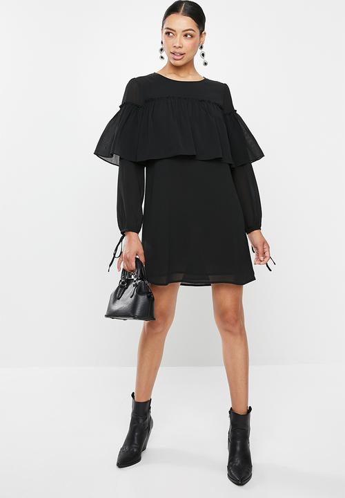 Glamorous - Ruffle overlay tunic - black