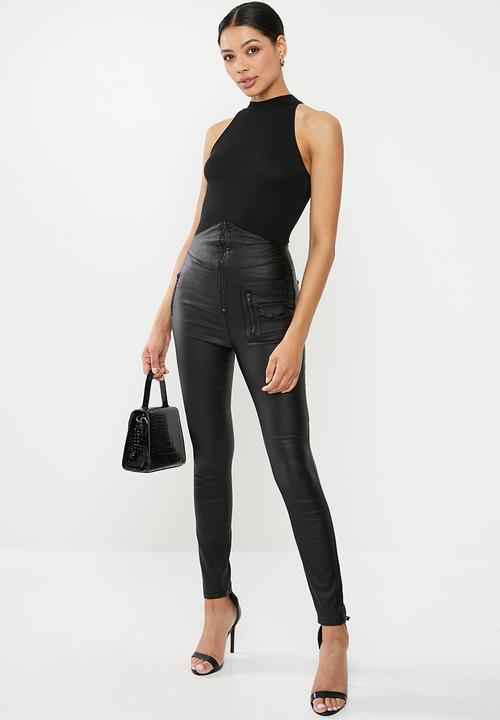 Missguided - Vice highwaisted coated foldover jean - black