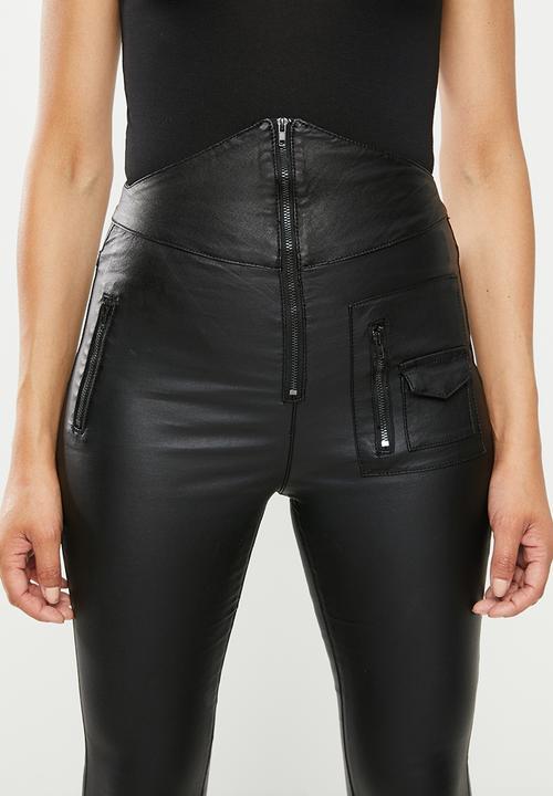 Missguided - Vice highwaisted coated foldover jean - black