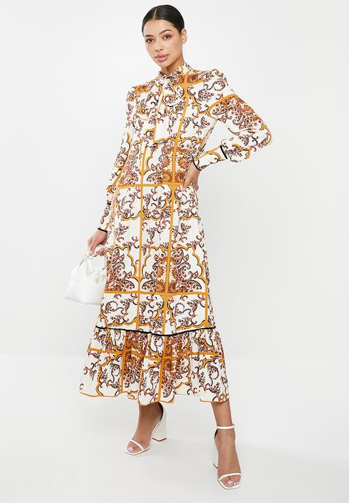 Glamorous - Scarf print maxi -  white & yellow