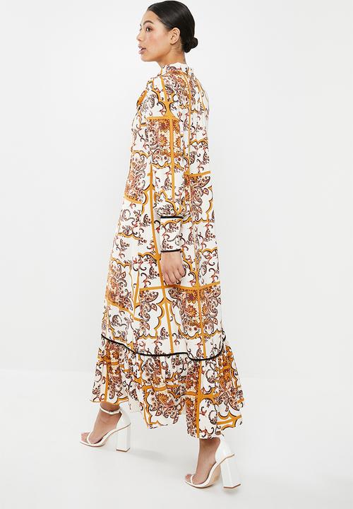Glamorous - Scarf print maxi -  white & yellow