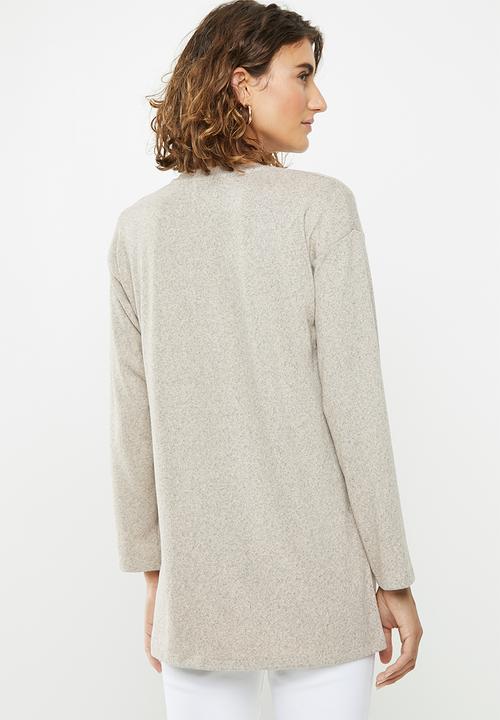 edit - Long sleeve v-neck top - neutral