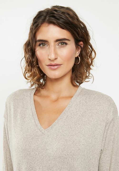 edit - Long sleeve v-neck top - neutral