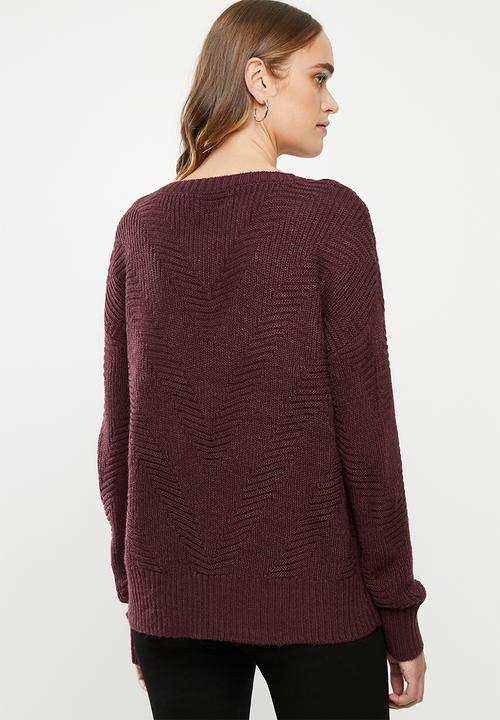 Vero Moda - Bandile long sleeve v-neck - burgundy