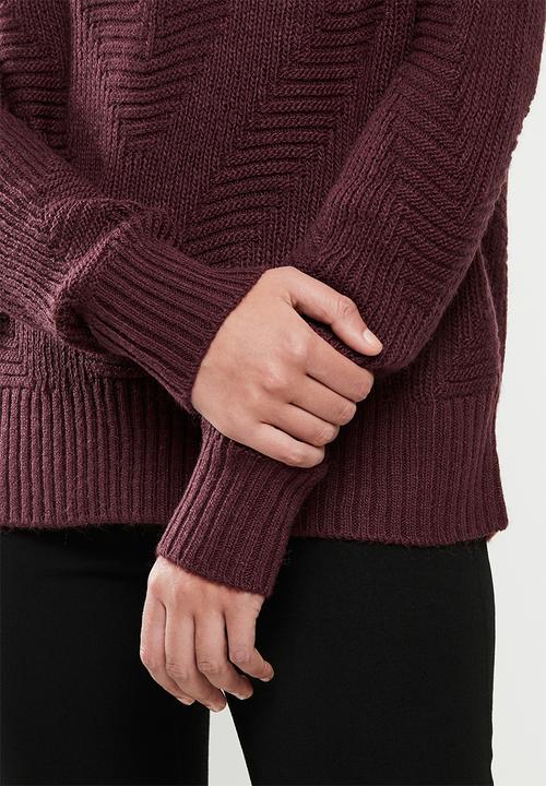 Vero Moda - Bandile long sleeve v-neck - burgundy