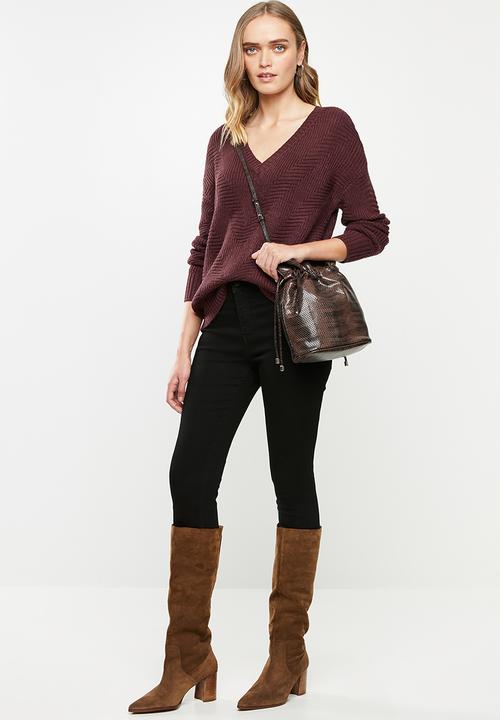 Vero Moda - Bandile long sleeve v-neck - burgundy