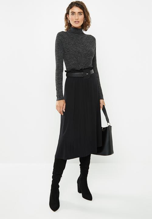 edit - Pull on knit midi skirt - black