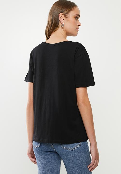 Jacqueline de Yong - Danni short sleeve print top denim - black