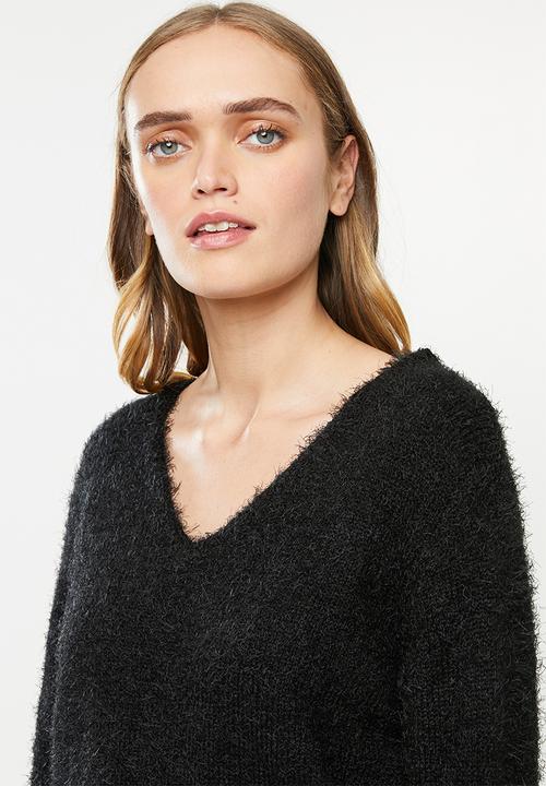 Jacqueline de Yong - Cheer long sleeves v-neck pullover - black