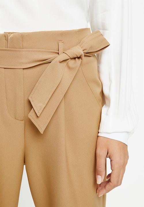 edit - Belted paperbag pants - stone
