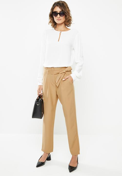 edit - Belted paperbag pants - stone