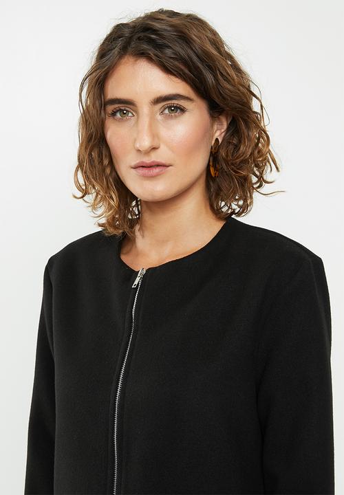 edit - Collarless coat - black
