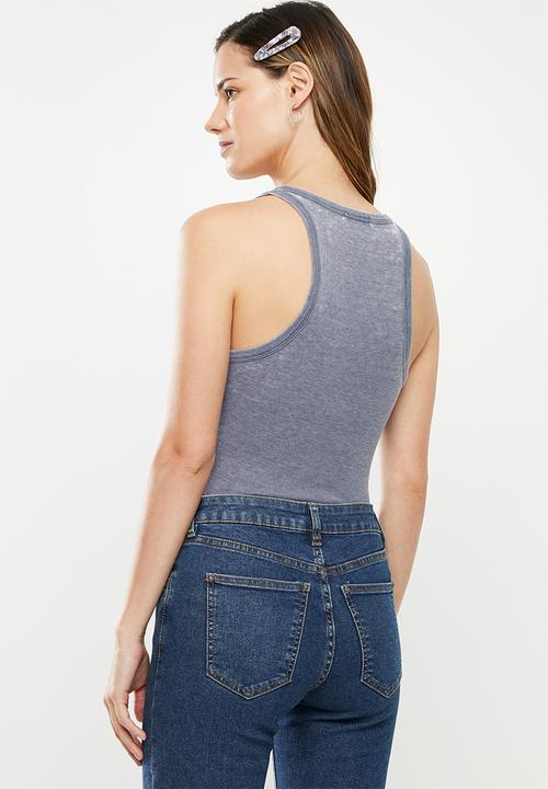 Cotton On - The long line henley tank - grey