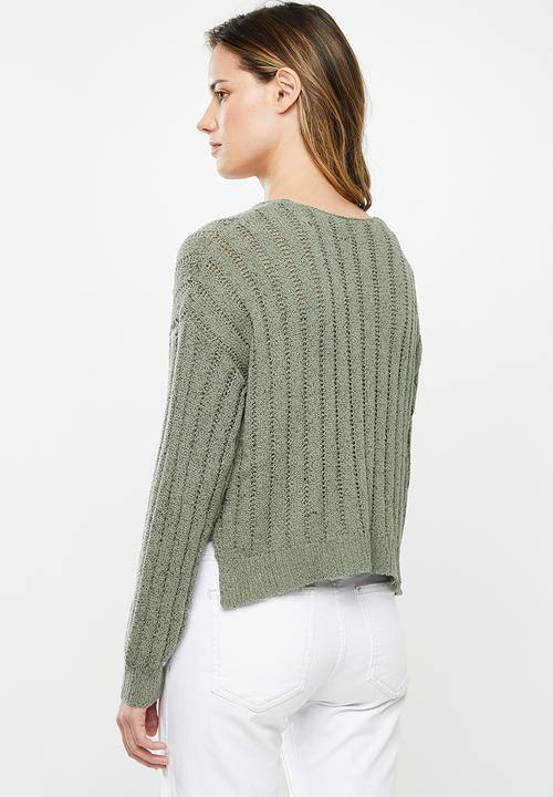 Cotton On - Textured cropped pullover - khaki 