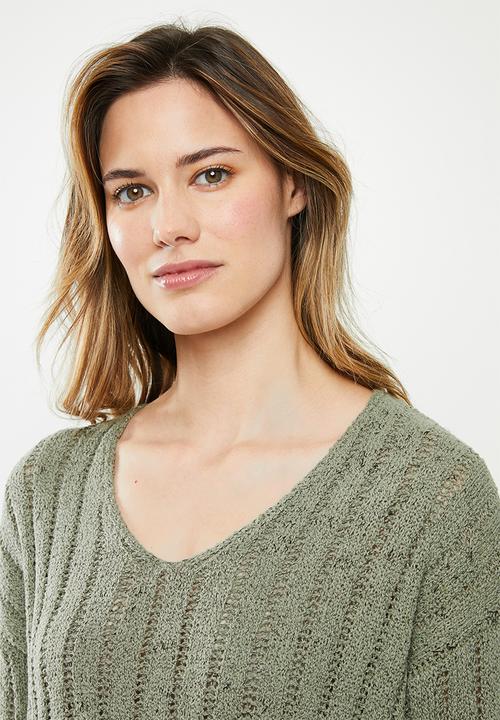 Cotton On - Textured cropped pullover - khaki 