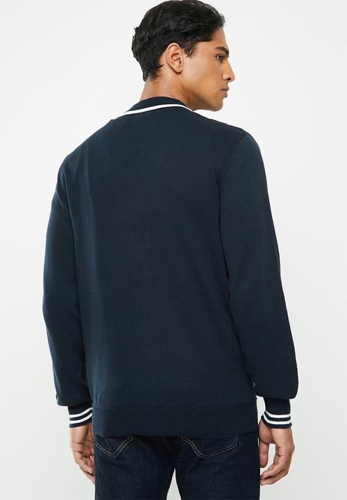 Brave Soul - Mellor full zip knitwear jumper - navy & white