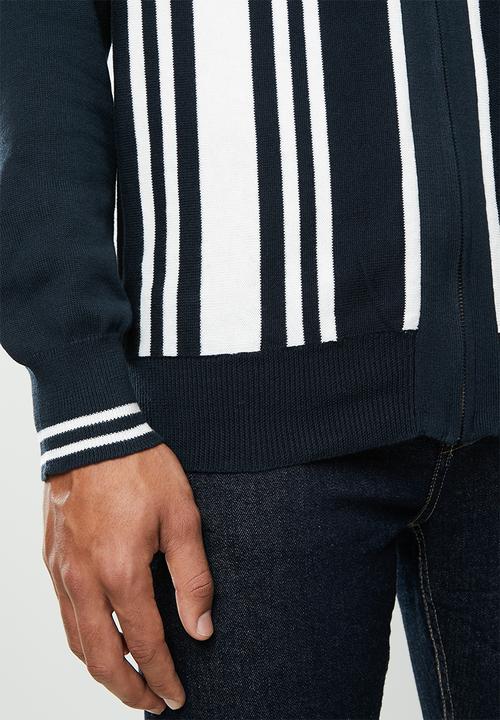 Brave Soul - Mellor full zip knitwear jumper - navy & white