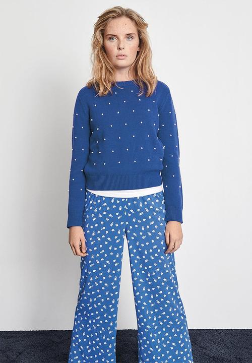 Name It - Lala wide pant - blue & white