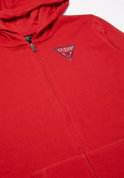 GUESS - Long sleeve guess fleece zip through hoody - red 