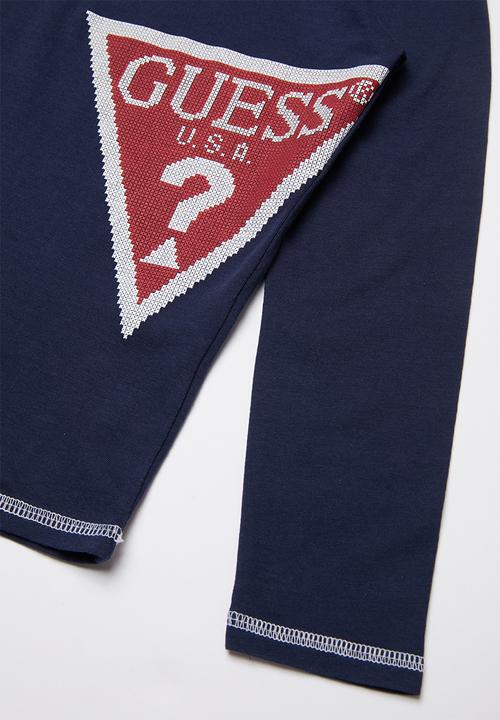 GUESS - Long sleeve Guess distressed triangle tee - navy 