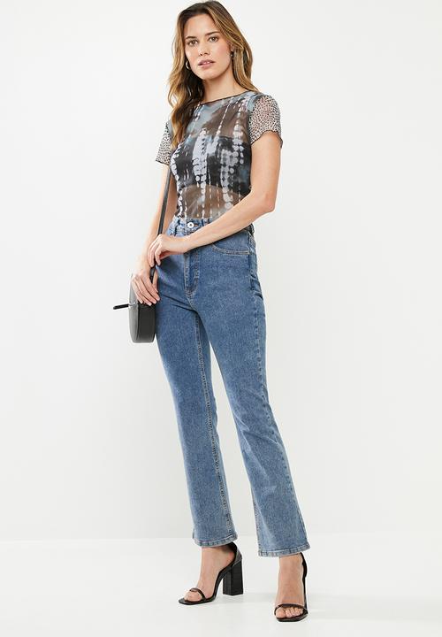 Missguided - Blue animal tye-dye print mesh bodysuit - blue & grey