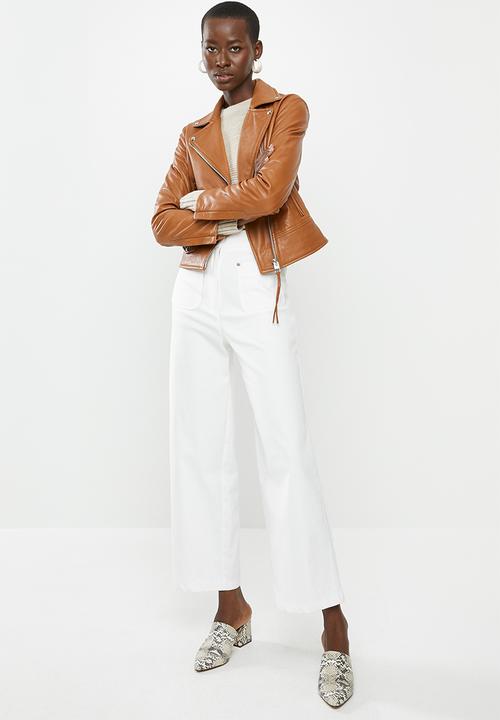 MANGO - Perfect leather biker jacket - brown