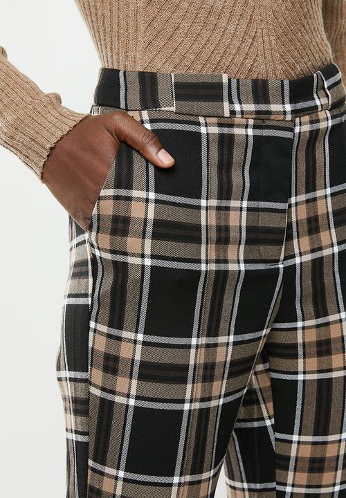 MANGO - Check detail trousers - brown & black
