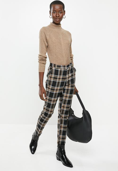 MANGO - Check detail trousers - brown & black