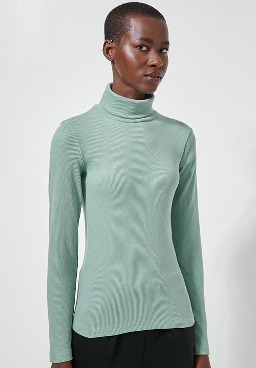 Superbalist - Stretch rib poloneck top - green