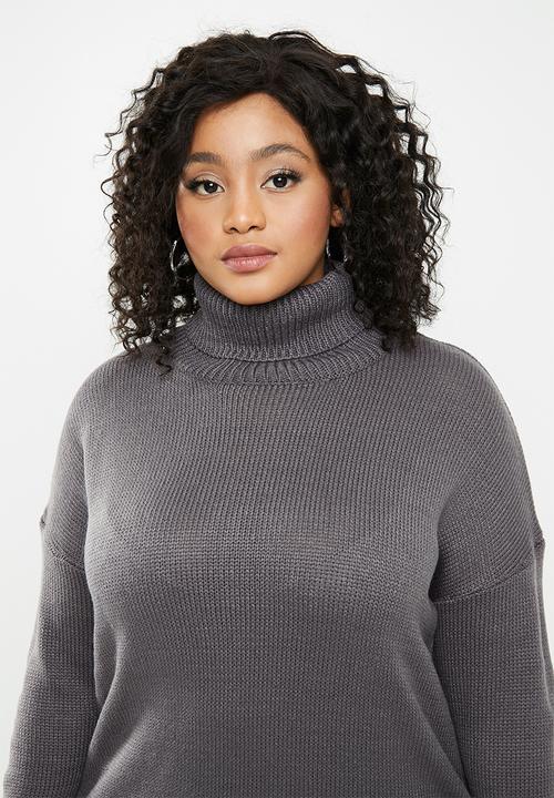 Missguided - Plus knitted turtle neck mini dress - grey