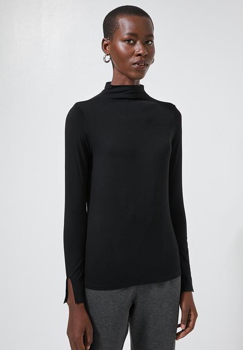 Superbalist - Grown on neck long sleeve fitted top - black