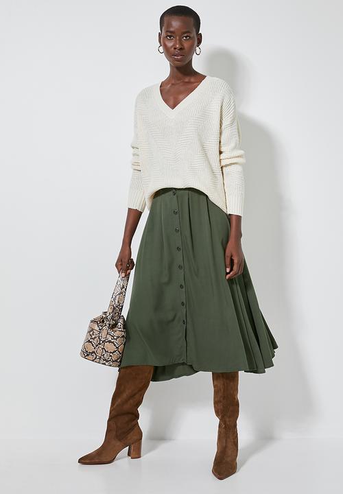 Superbalist - Inverted pleat midi skirt - khaki
