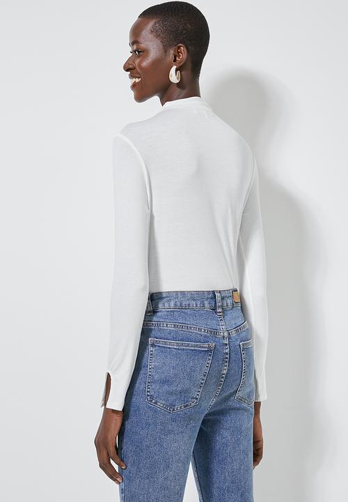 Superbalist - Grown on neck long sleeve fitted top - white