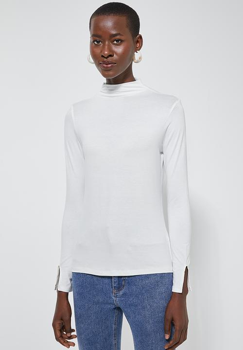 Superbalist - Grown on neck long sleeve fitted top - white