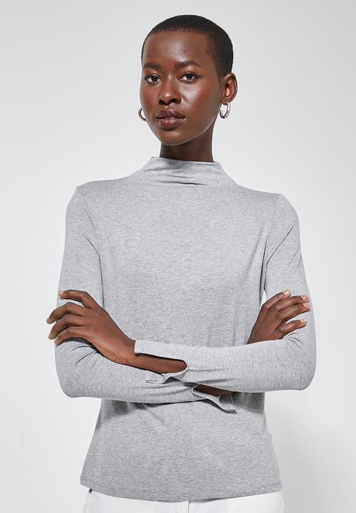Superbalist - Grown on neck long sleeve fitted top - grey