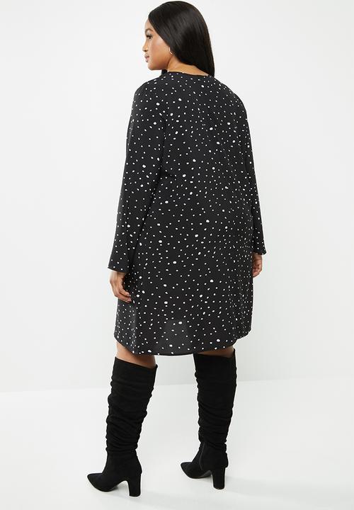 Glamorous - Plus messy spot tunic - black & white 