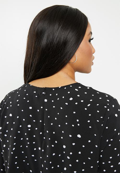 Glamorous - Plus messy spot tunic - black & white 