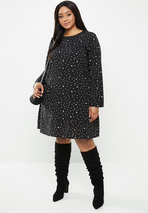 Glamorous - Plus messy spot tunic - black & white 