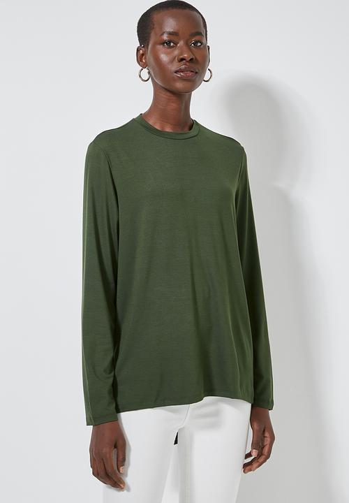 Superbalist - Longline curved hem top - khaki