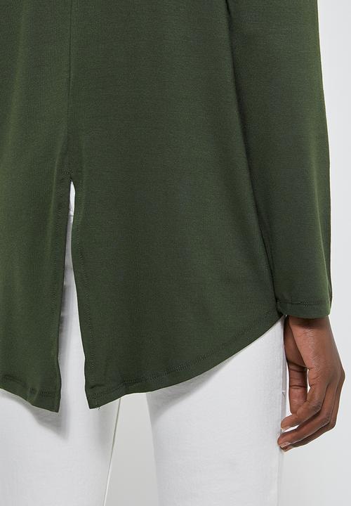 Superbalist - Longline curved hem top - khaki