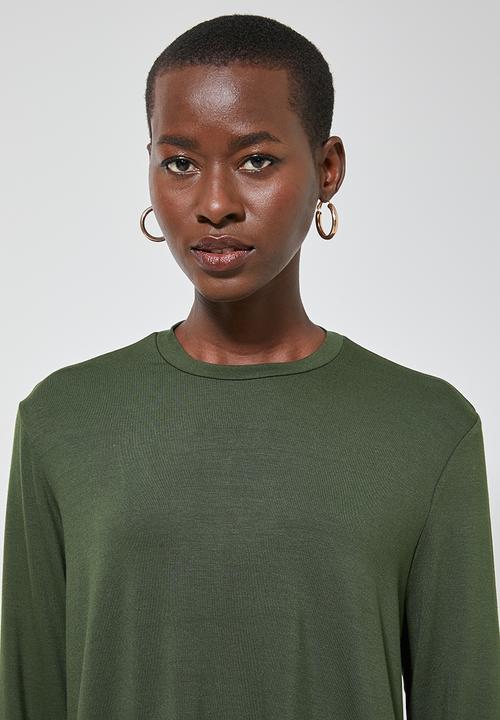 Superbalist - Longline curved hem top - khaki