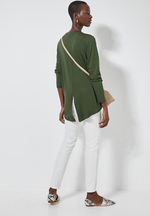 Superbalist - Longline curved hem top - khaki