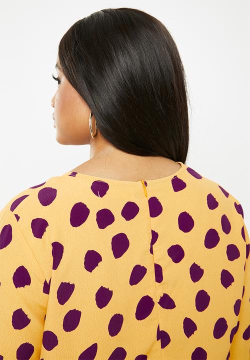 Glamorous - Plus messy spot tunic - yellow & purple 
