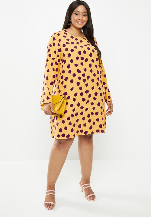 Glamorous - Plus messy spot tunic - yellow & purple 