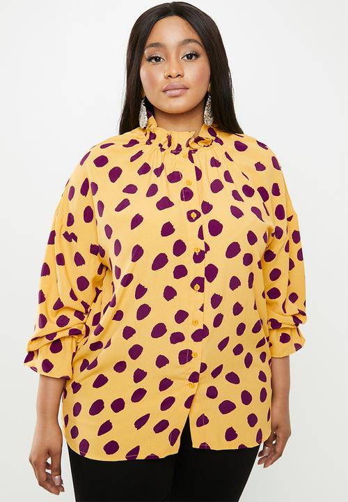 Glamorous - Plus purple spot blouse - yellow & purple 