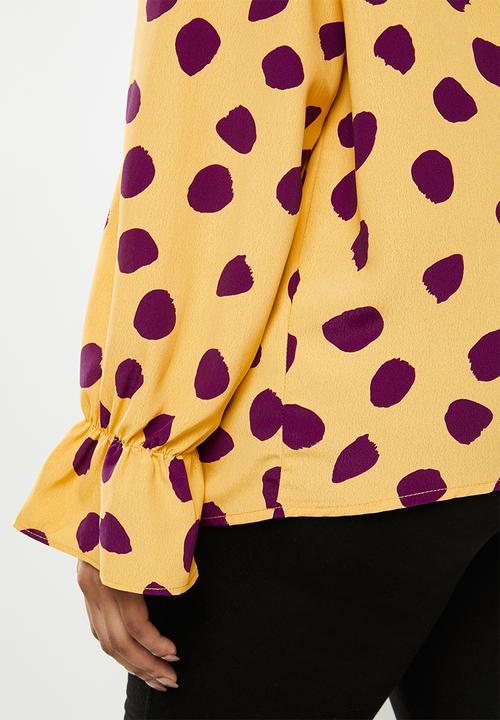 Glamorous - Plus purple spot blouse - yellow & purple 