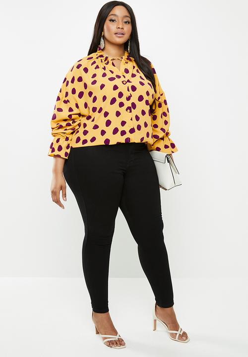 Glamorous - Plus purple spot blouse - yellow & purple 