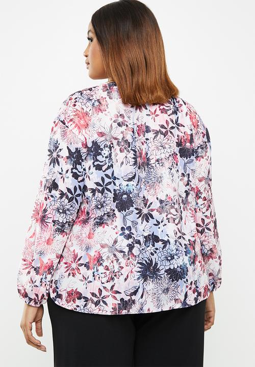 edit Plus - Sheer balloon sleeve blouse - multi